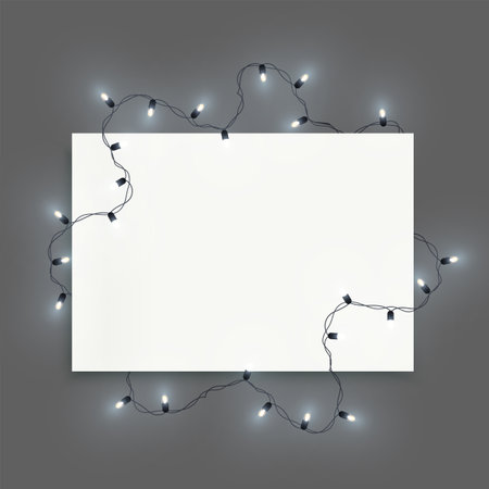 Retro oster template with decorative shiny led lights garland and blank place for message, vector illustrationのイラスト素材