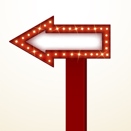 Retro arrow with shiny led lamps, direction pointer, vector illustrationのイラスト素材