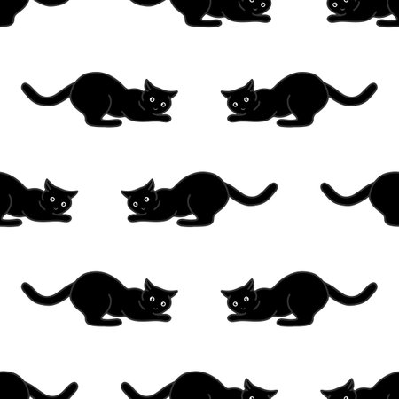 Seamless pattern with cute black cats. Texture for wallpapers, stationery, fabric, wrap, web page backgrounds, vector illustrationのイラスト素材