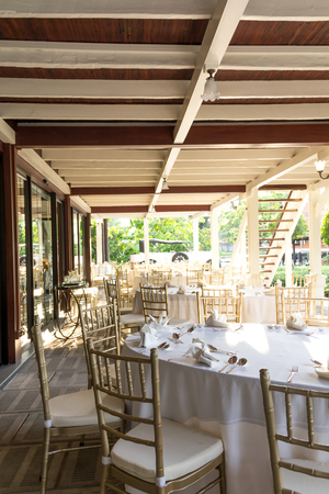 Catering lunch outdoor table at restaurantの写真素材