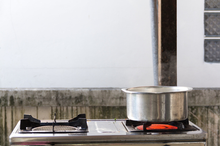 stream over cooking pot in Thai kitchenの写真素材