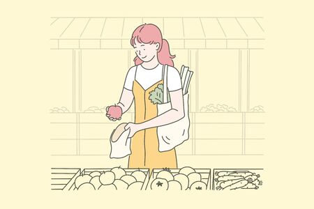 Vegan food, housewife, eco concept.のイラスト素材