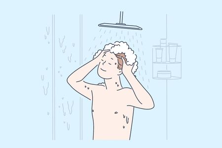 Personal hygiene and cleanliness, daily body care routine, bathroom habit conceptのイラスト素材