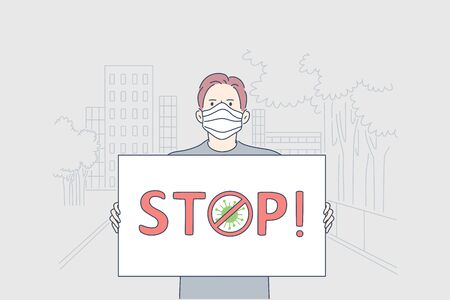 Healthcare, manifestation, infection, coronavirus, activism concept.のイラスト素材