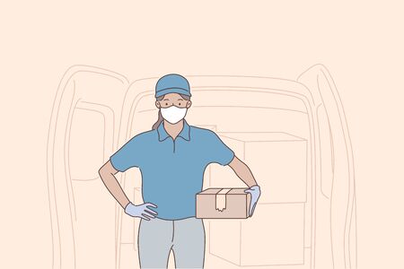 Delivery, quarantine, covid19, coronavirus, infection concept.のイラスト素材