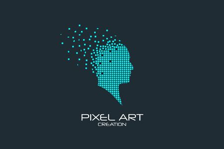 Pixel art design of the human headのイラスト素材