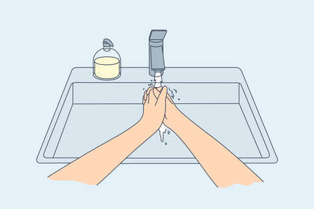 Hygiene, disinfection, cooking, coronavirus, protection concept.のイラスト素材