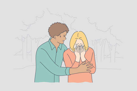 Couple, support, depression, mental stress, frustration conceptのイラスト素材