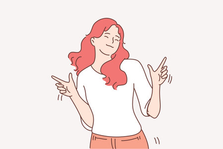Happy lifestyle, success, dancing concept. Smiling cheerful carefree woman dancing, celebrating victory and success, feeling full of energy and power vector illustrationのイラスト素材