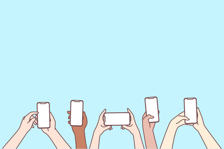 Smartphone screen, online communication, chatting concept. Human hands using smartphones, chatting,...