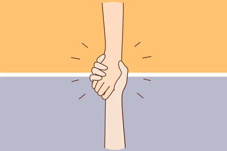 Helping hand, support, assistance concept. Hand of unrecognizable person holding another hand falling down helping supporting vector illustrationのイラスト素材
