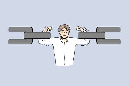 Businessman in chain solving supply industrial problem. Vector concept illustration of manager role...