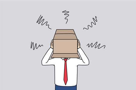 Businessman hide head in box feeling ashamedのイラスト素材