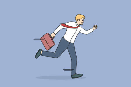 Anxious man worker running in hurry