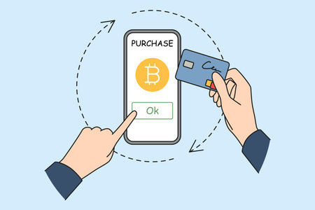 Person buying bitcoins online with credit cardのイラスト素材
