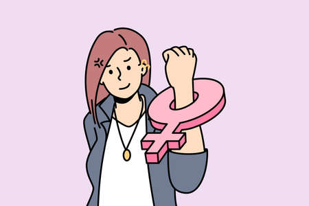 Woman with feminism sign on handのイラスト素材