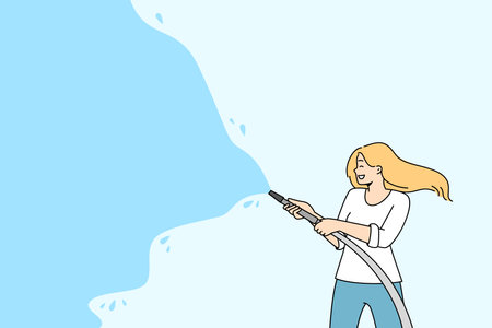 Happy woman watering with hoseのイラスト素材