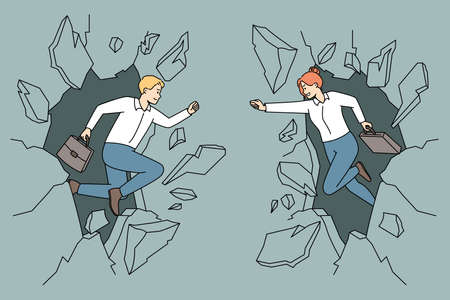 Businesspeople break walls striving for successのイラスト素材