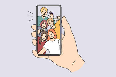 Person talk on video call with diverse friends