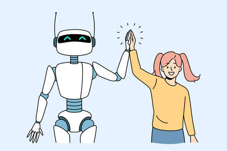 Friendship with artificial intelligence conceptのイラスト素材