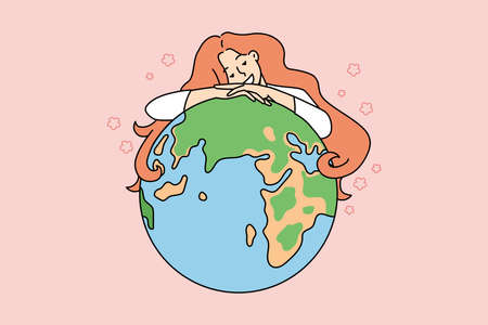 Woman hug planet earth showing love and careのイラスト素材