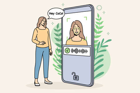 Woman unlock cellphone with face IDのイラスト素材