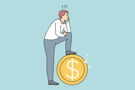 Frustrated man thinking of financial problemsのイラスト素材