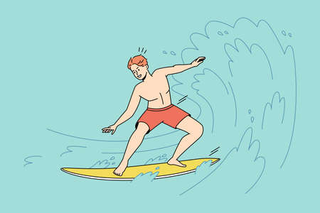 Man surfing on ocean wavesのイラスト素材
