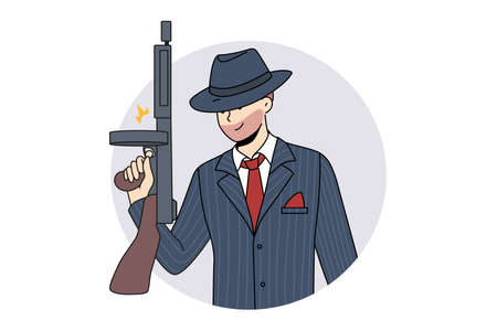 Male gangster with gun in handsのイラスト素材