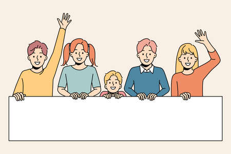 Happy children with big bannerのイラスト素材