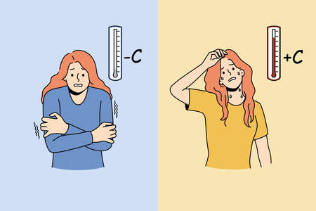 Woman suffer from cold or hot weather
