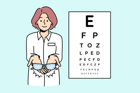 Female ophthalmologist give glasses to clientのイラスト素材