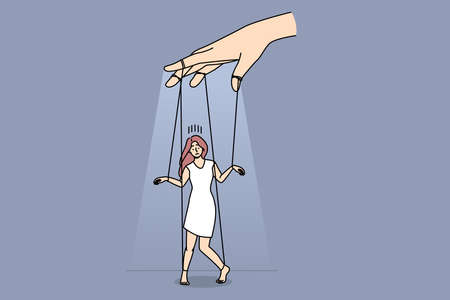 Puppeteer manipulate woman on ropesのイラスト素材
