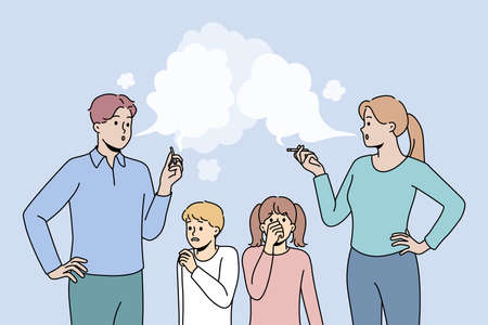Children suffer from parents smokingのイラスト素材