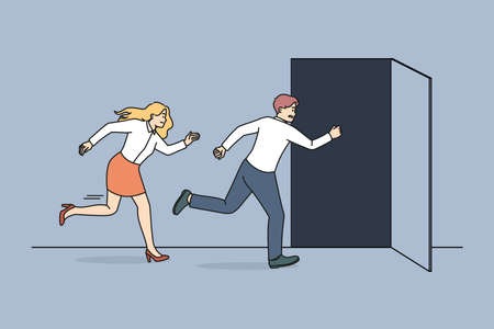 People running to open office doorsのイラスト素材