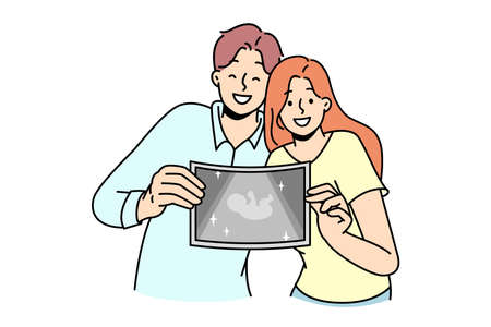 Happy couple showing ultrasound picture of babyのイラスト素材