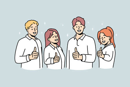 Smiling people show thumbs up giving recommendationのイラスト素材