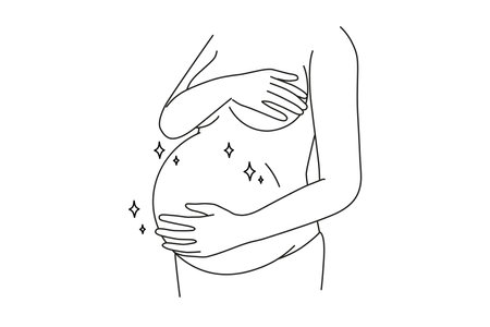 Pregnant woman touching naked bellyのイラスト素材
