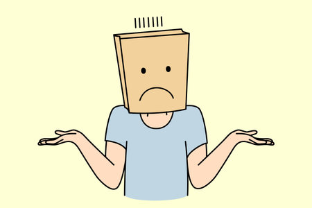 Person with paper bag on head feel frustratedのイラスト素材