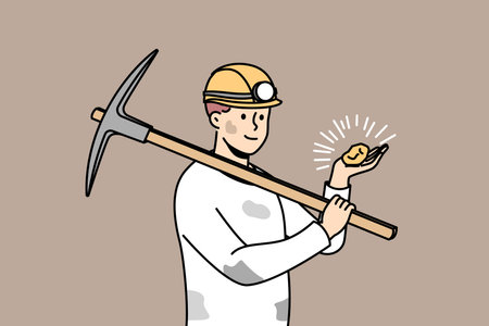 Male miner in helmet with stone in handsのイラスト素材