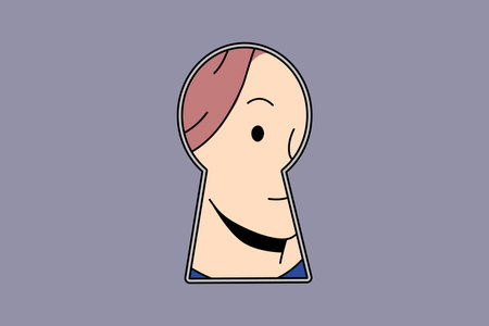 Woman peep in keyhole look for secret