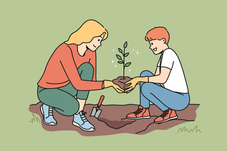 Young mother and child plant treeのイラスト素材