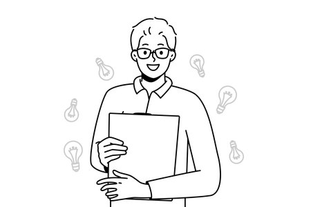 Smiling man in glasses with folder in handsのイラスト素材