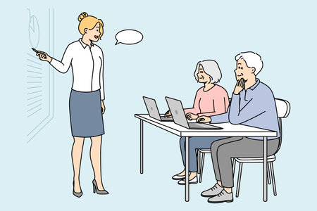 Retraining, additional education for elderly people.のイラスト素材