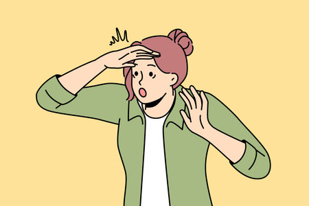 Scared woman look in distance searchingのイラスト素材