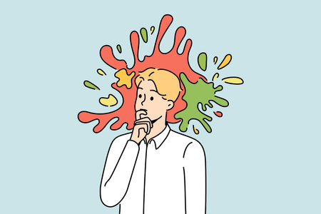 Pensive male employee engaged in creative thinkingのイラスト素材