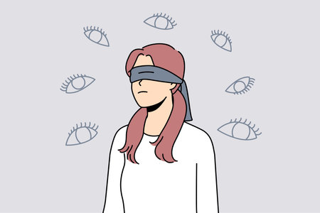 Blindfolded woman stalked with numerous eyesのイラスト素材