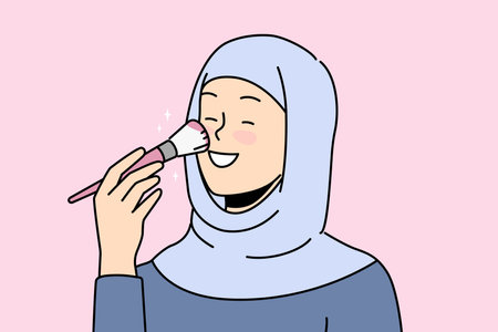 Smiling woman in hijab doing makeupのイラスト素材