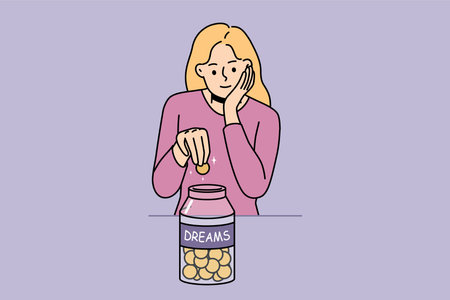 WebSmiling woman gather coins in jar for dreamsのイラスト素材