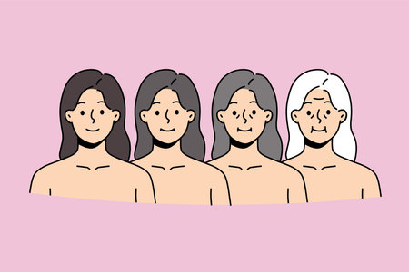 Set of woman aging from girl to grandmotherのイラスト素材